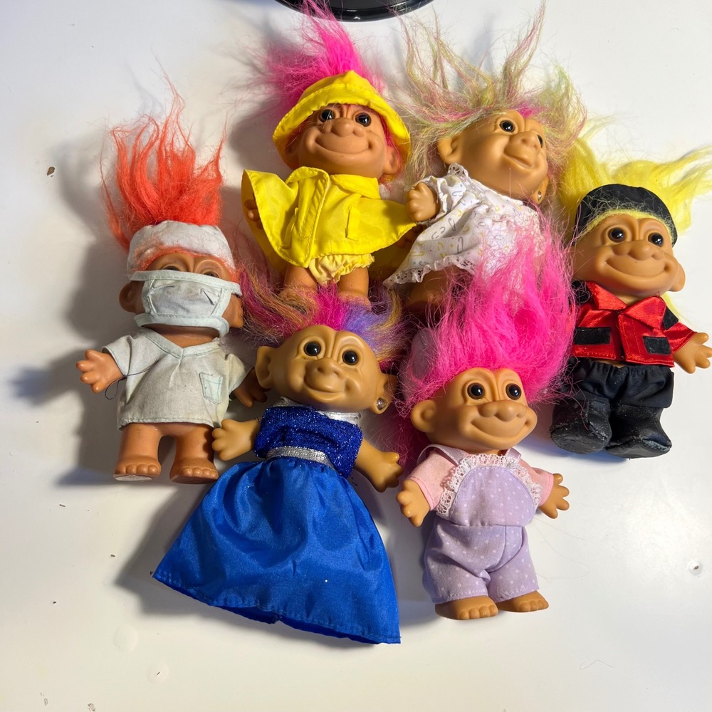 Bright of America 5" Troll Doll Lot Multicolor Vintage 90s Career Fashion 6pc